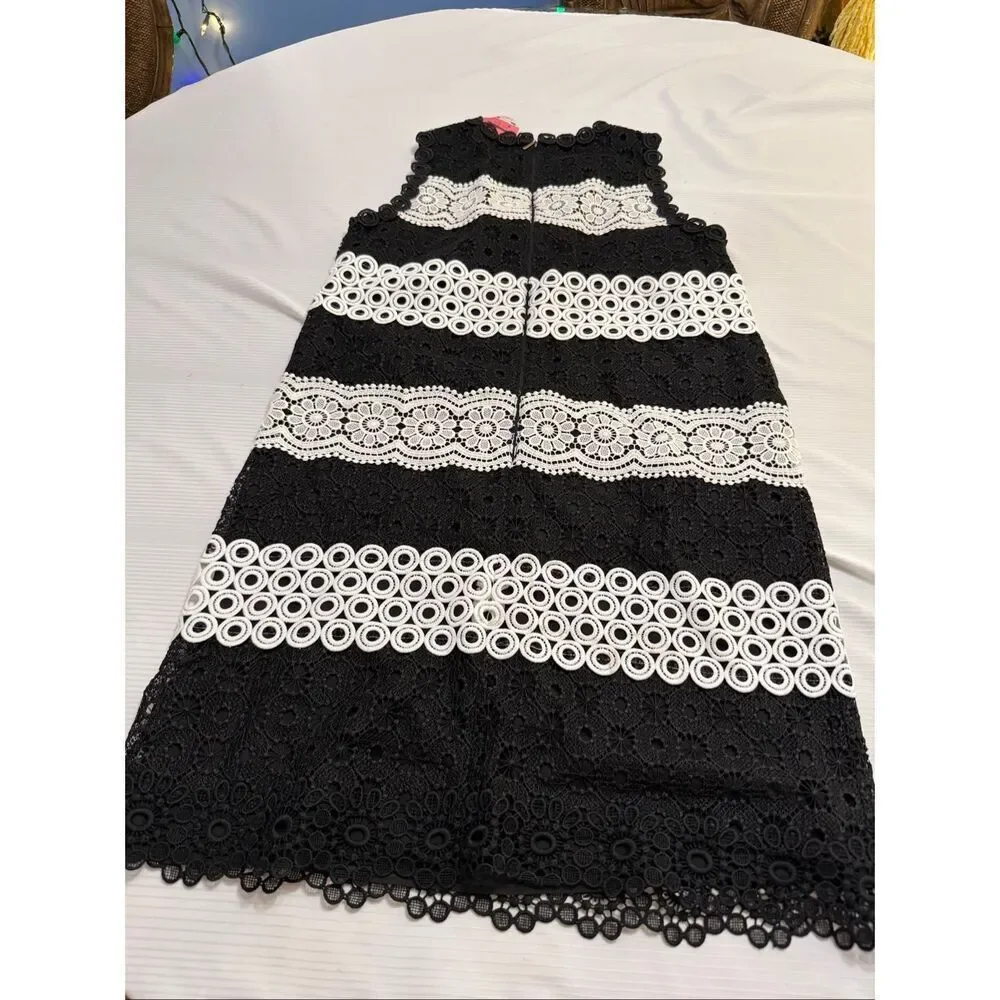 KATE SPADE Dot Lace Floral Black and White Shift Dress Size 2
